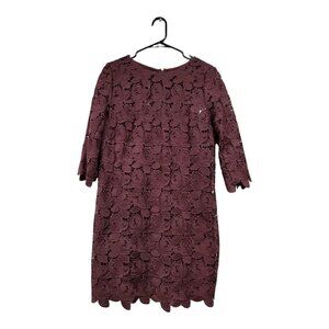 NWT LOFT Women's Wine Mesh Lace Shift Dress Cocktail Party Sz 6 3/4 Sleeve